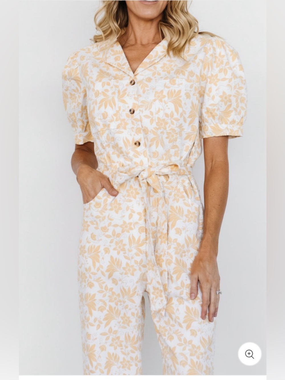 NWT Baltic Born Cotton Blend  Floral Tie-Waist Jumpsuit in Soft Yellow size XL - Picture 12 of 12